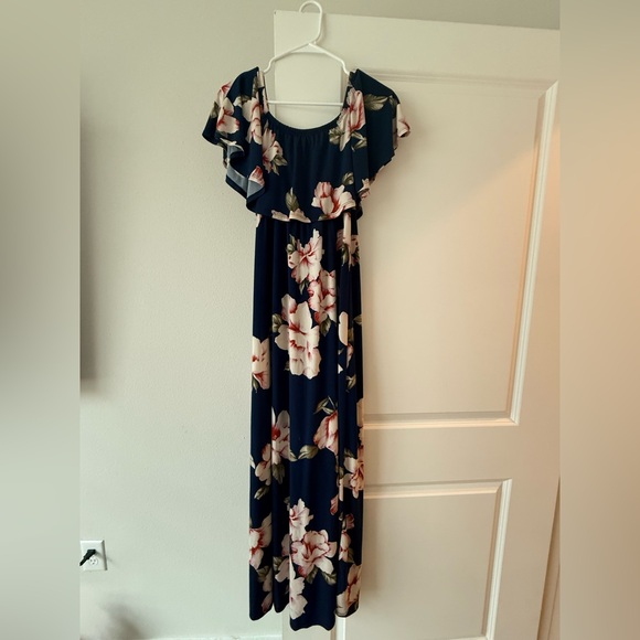 Hello MIZ Navy Floral Off-Shoulder Maxi Dress - Picture 4 of 5